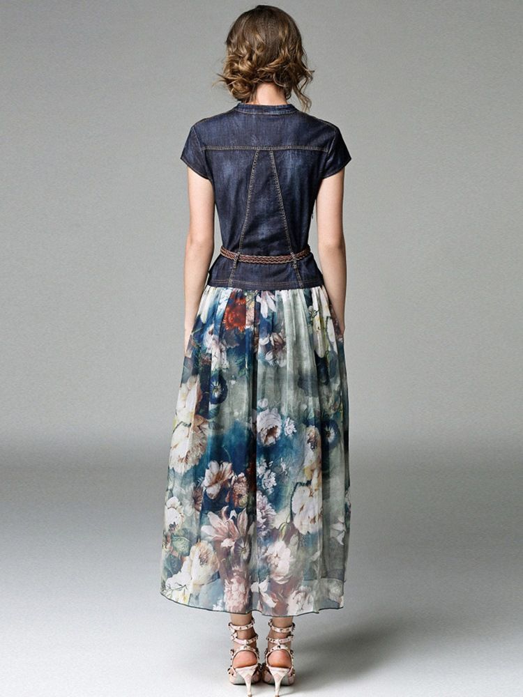 Chiffon V-ausschnitt Travel Look Damen Maxikleid