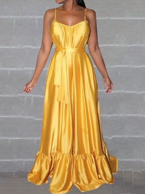 Damen Bodenlanges Ärmelloses Kleid Mit V-ausschnitt Pulloverkleid