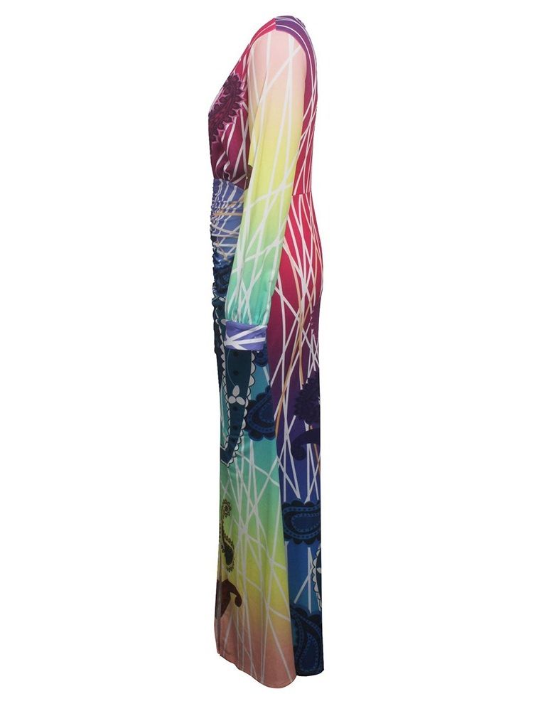 Damen Bodenlanges Langarm V-ausschnitt Winter Meerjungfrau Kleid