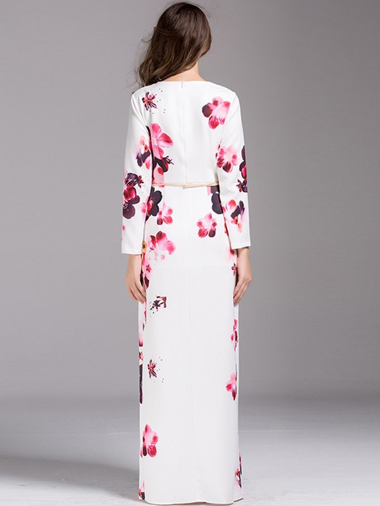 Damen-maxikleid Mit Print Vorne Und Schlitz