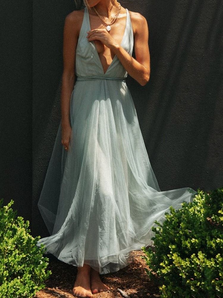 Mesh Knöchellanger V-ausschnitt Sommer Expansion Damenkleid