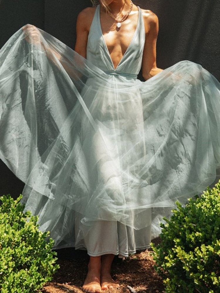 Mesh Knöchellanger V-ausschnitt Sommer Expansion Damenkleid