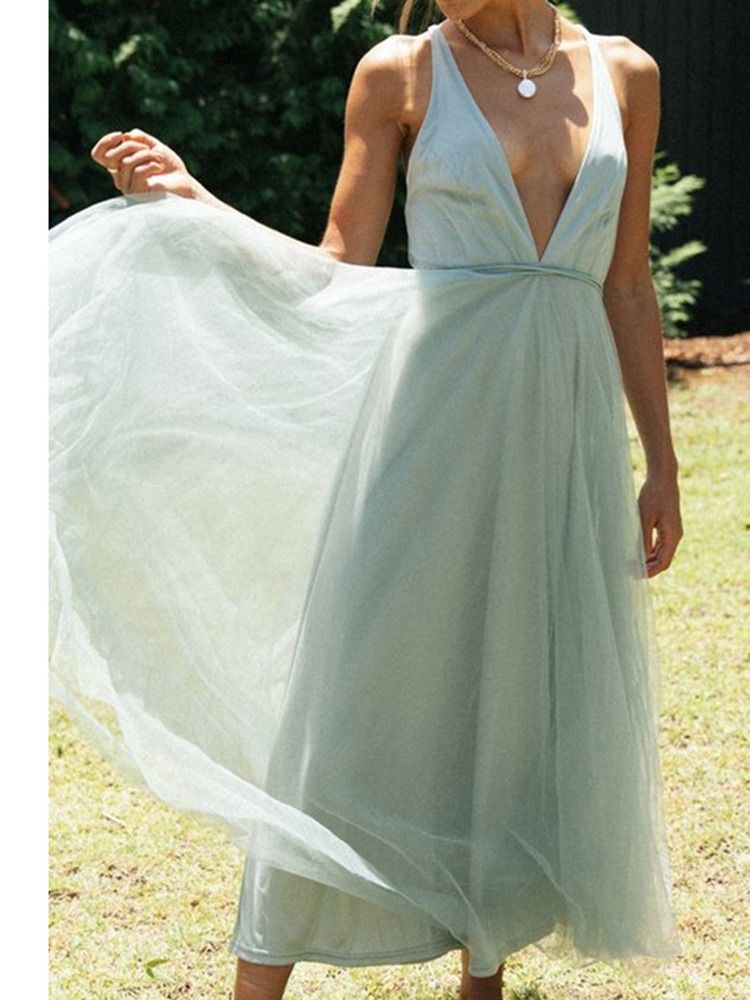 Mesh Knöchellanger V-ausschnitt Sommer Expansion Damenkleid