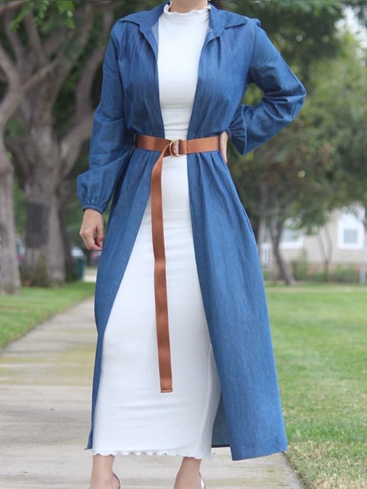 Neun Punkte Ärmel Stehkragen Knöchellang Herbst Damen Figurbetontes Kleid