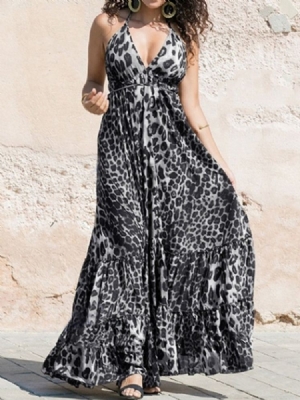 Print V-ausschnitt Ärmellose Mid Waist Bohemian Dress Strandkleider Für Damen