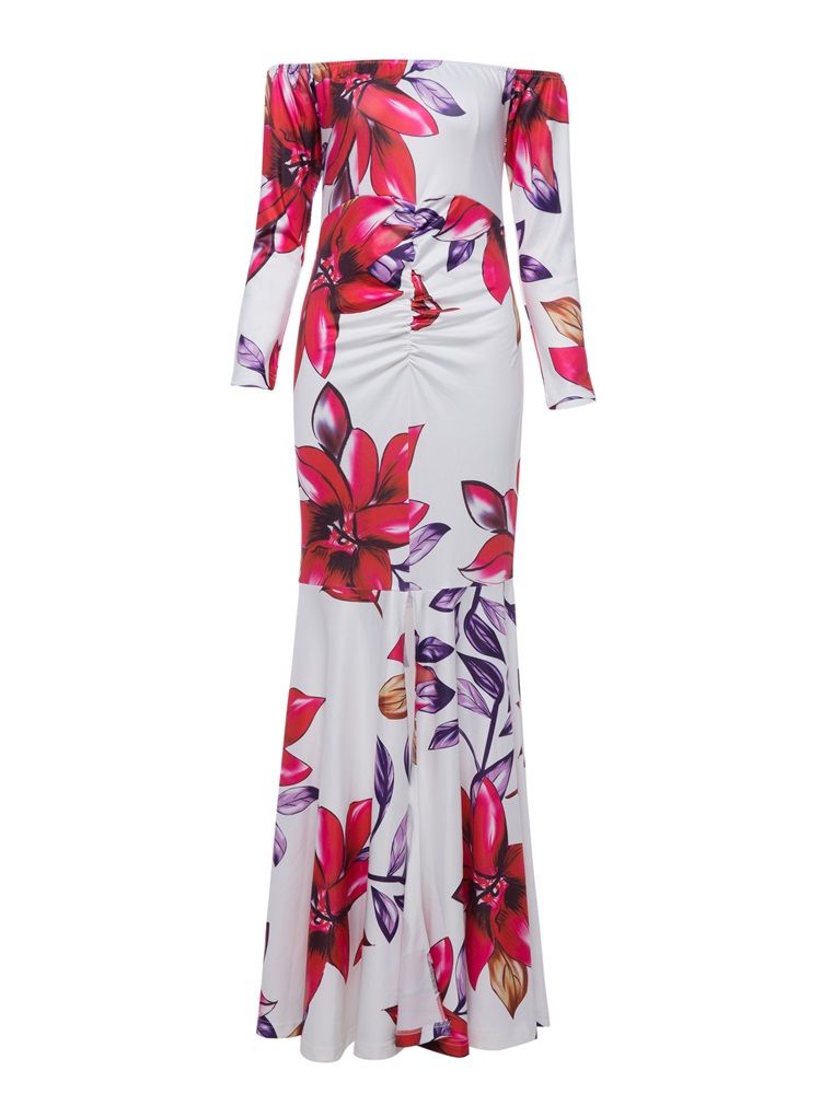 Rückenfreies Maxikleid Mit Schrägausschnitt Und Blumendruck Für Damen