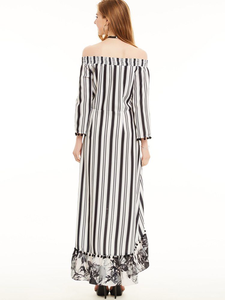 Vertikal Gestreiftes Patchwork-maxikleid Für Damen