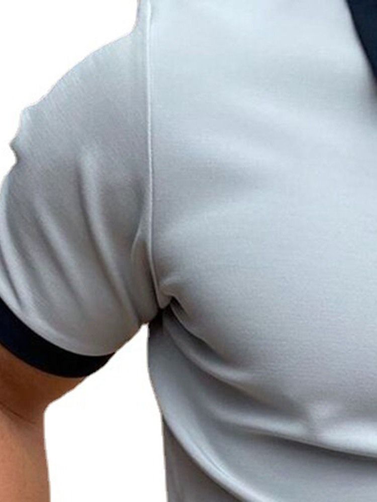 Color Block Polo Neck Zipper Herren Poloshirt