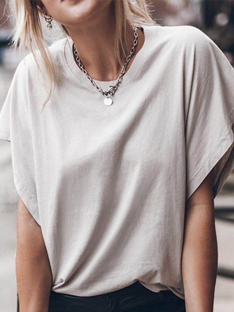 Einfarbiges Kurzarm Standard Loose Damen Sommer T-shirt