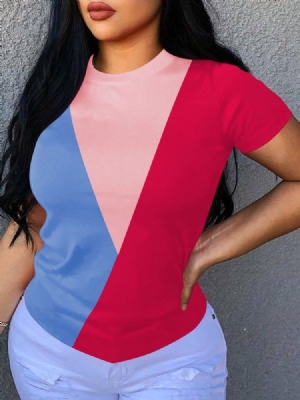 Geometrischer Rundhalsausschnitt Kurzarm Damen Casual T-shirt