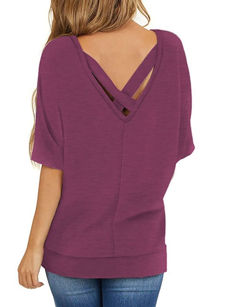 Halbe Ärmel Mittellanger Rundhalsausschnitt Loses Damen Casual T-shirt
