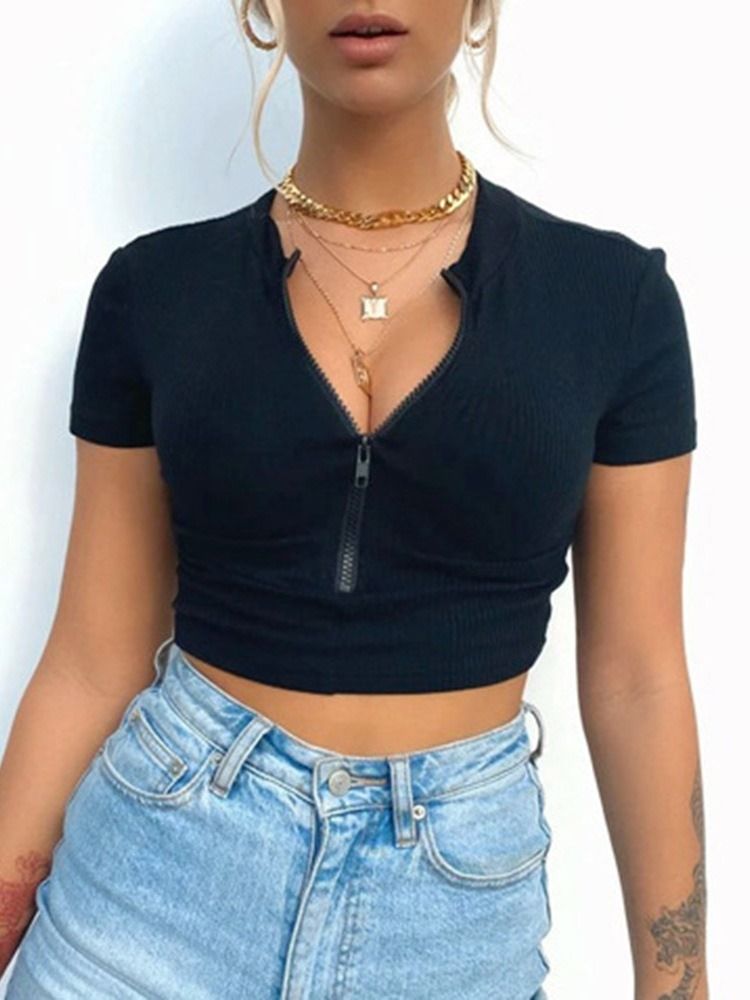 Kurzärmeliges Schlichtes Damen Kurzes Slim Fashion T-shirt