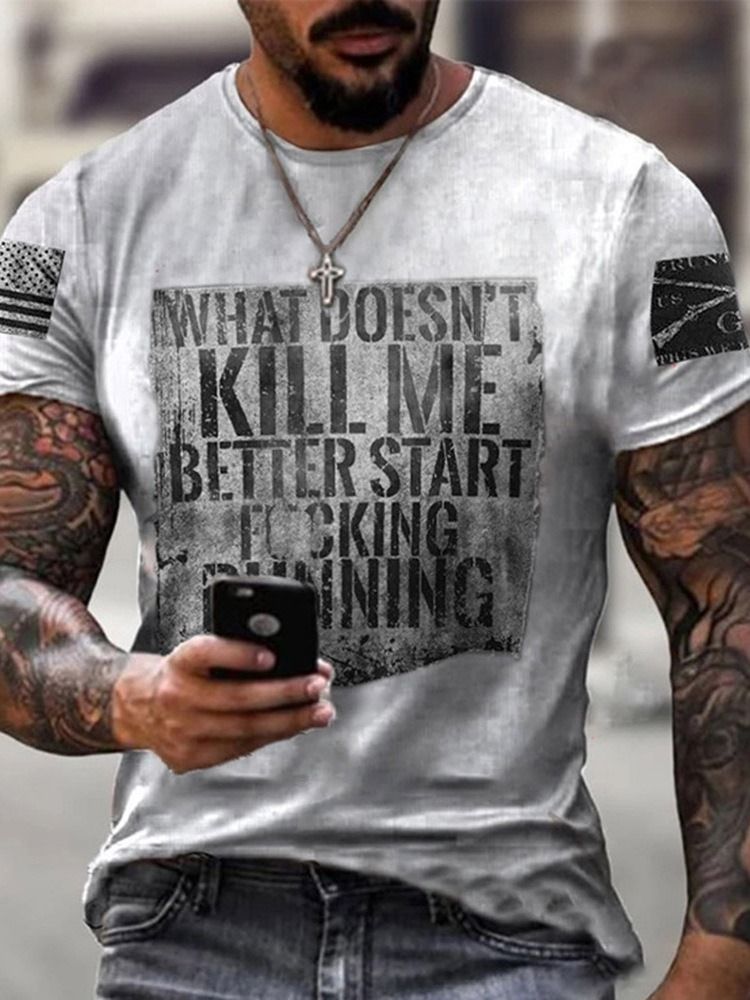 Letter Print Rundhals Kurzarm Herren T-shirt