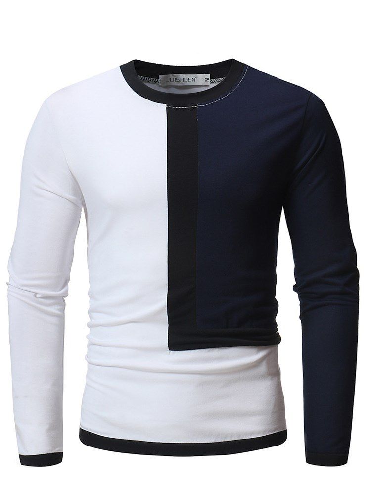 Patchwork Farbblock Slim Scoop Herren Casual T Shirts