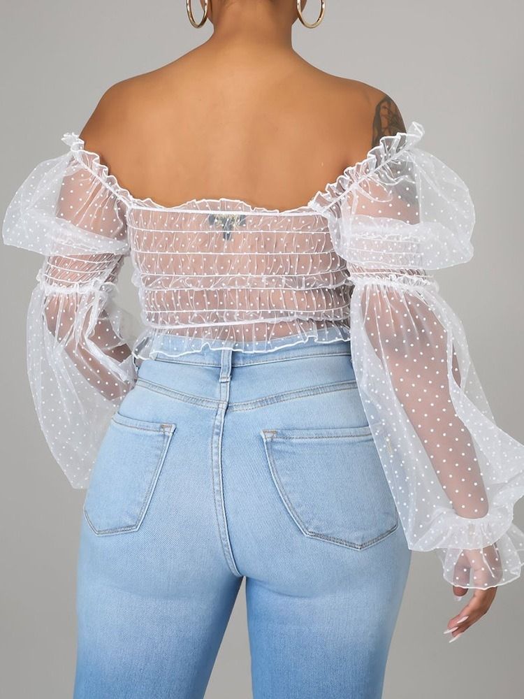 Polka Dots Short Off Shoulder Sexy Damen T-shirt