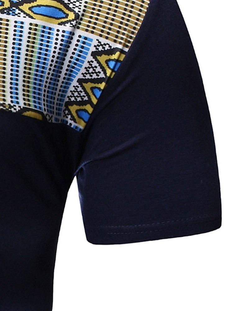 V-ausschnitt Color Block Casual Kurzarm Herren Slim T-shirt