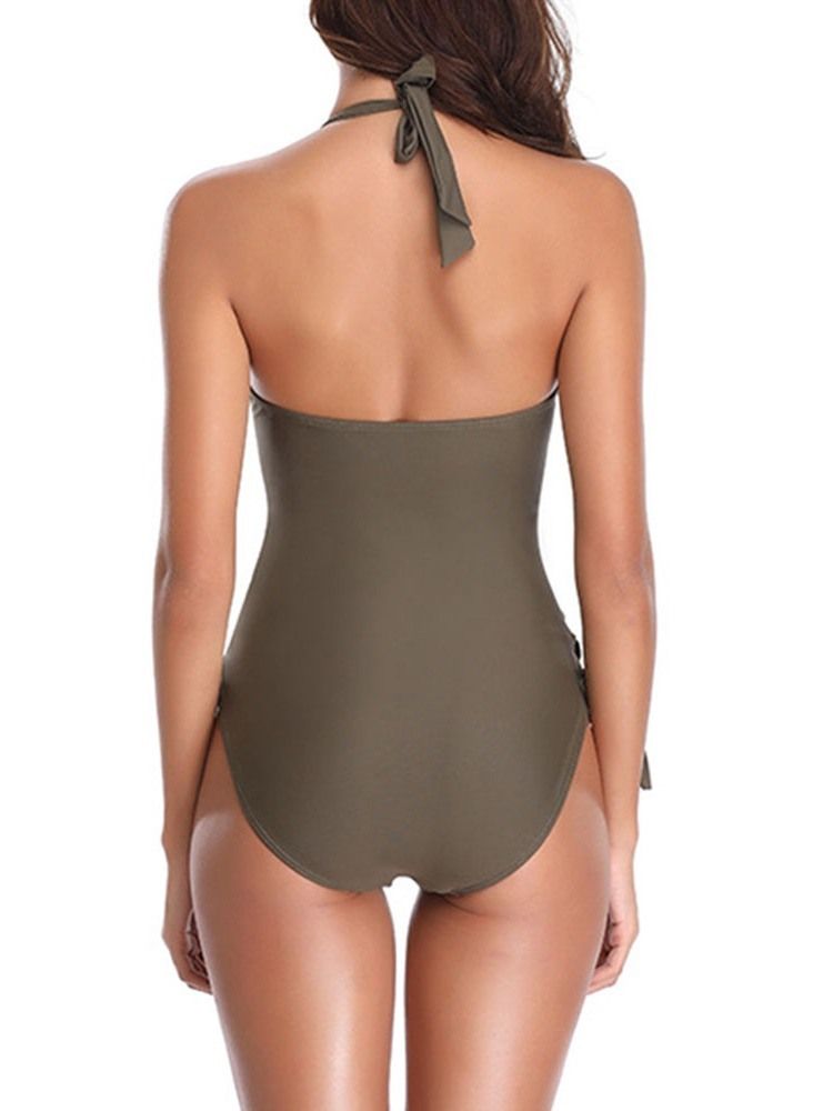 Damen Einfarbige Schleife Mit Schnürung Stretchy Sexy Bademode