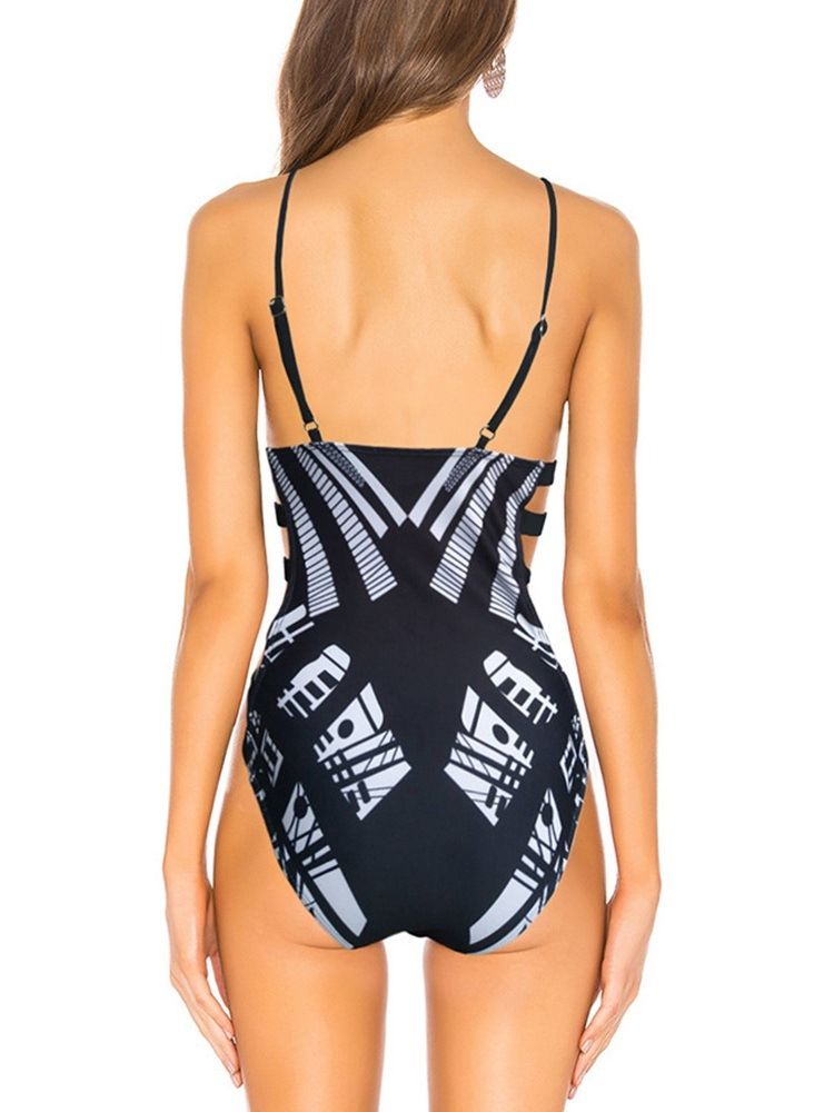 Damen-farbblock-print Sexy Einteiler Bademode