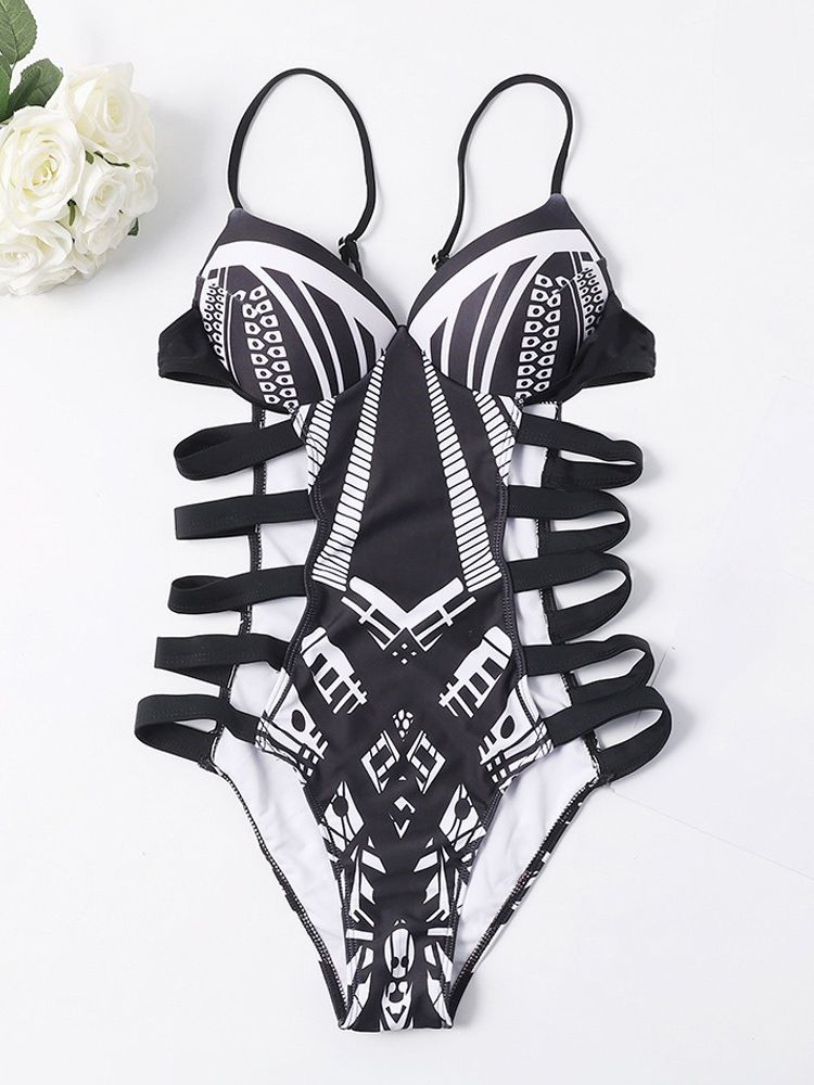 Damen-farbblock-print Sexy Einteiler Bademode