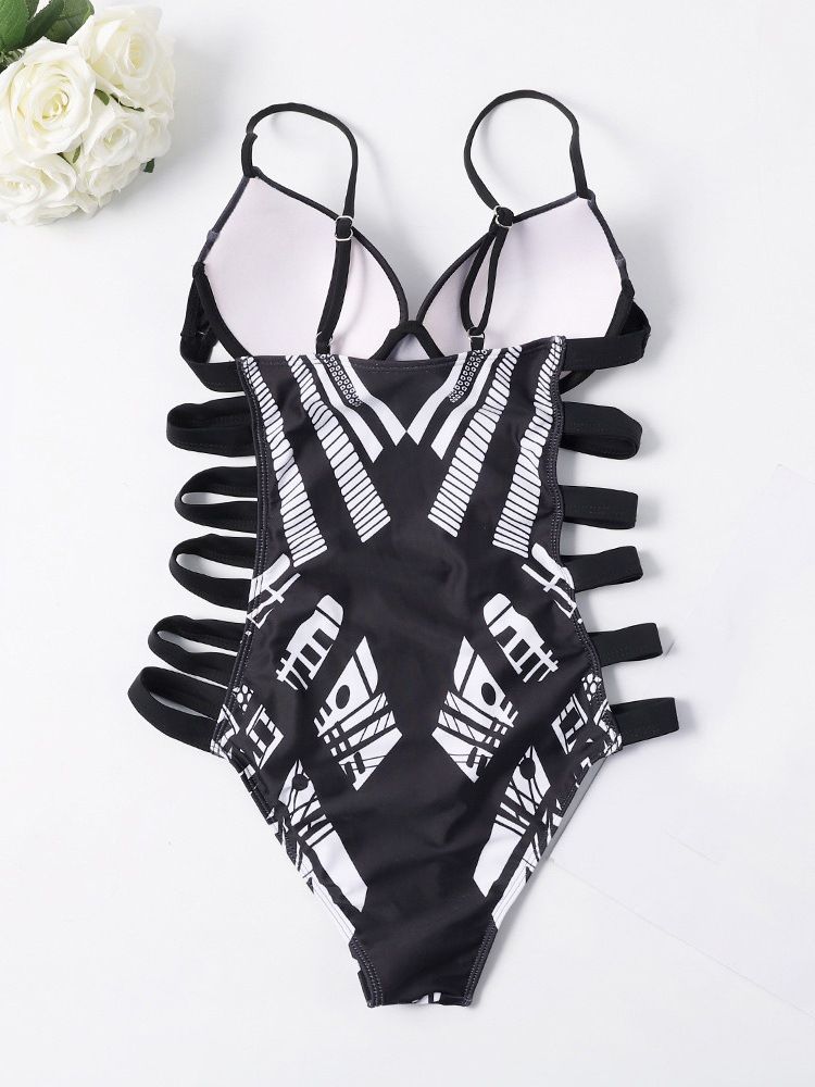 Damen-farbblock-print Sexy Einteiler Bademode