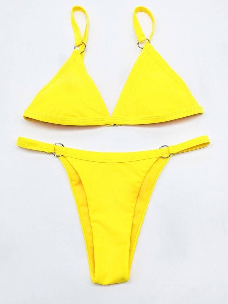 Damen-patchwork-bikini-set Einfarbige Bademode