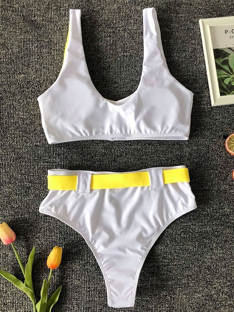 Damen Tankini Set Hollow Color Block Sexy Badeanzug