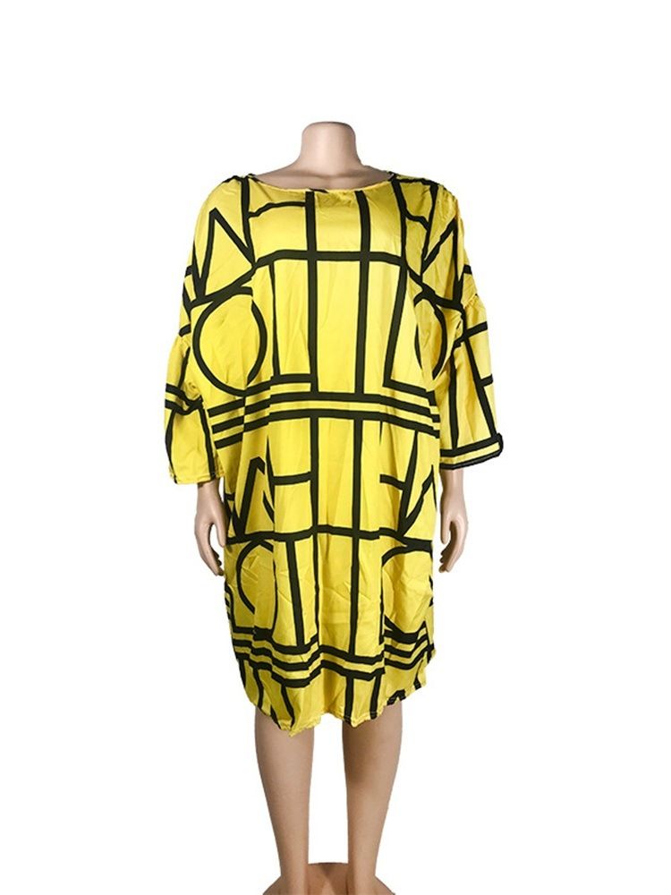 Damen Dreiviertelärmeliges Patchwork Knielanges Gerades Bürodamenkleid