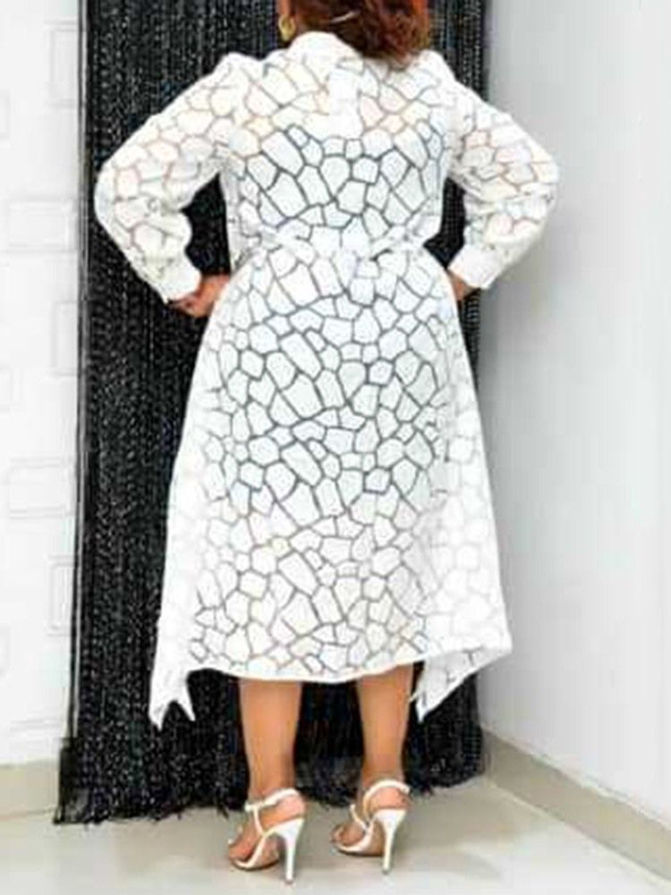 Damen Langärmliges Hohles Revers Asymmetrisches Herbstkleid