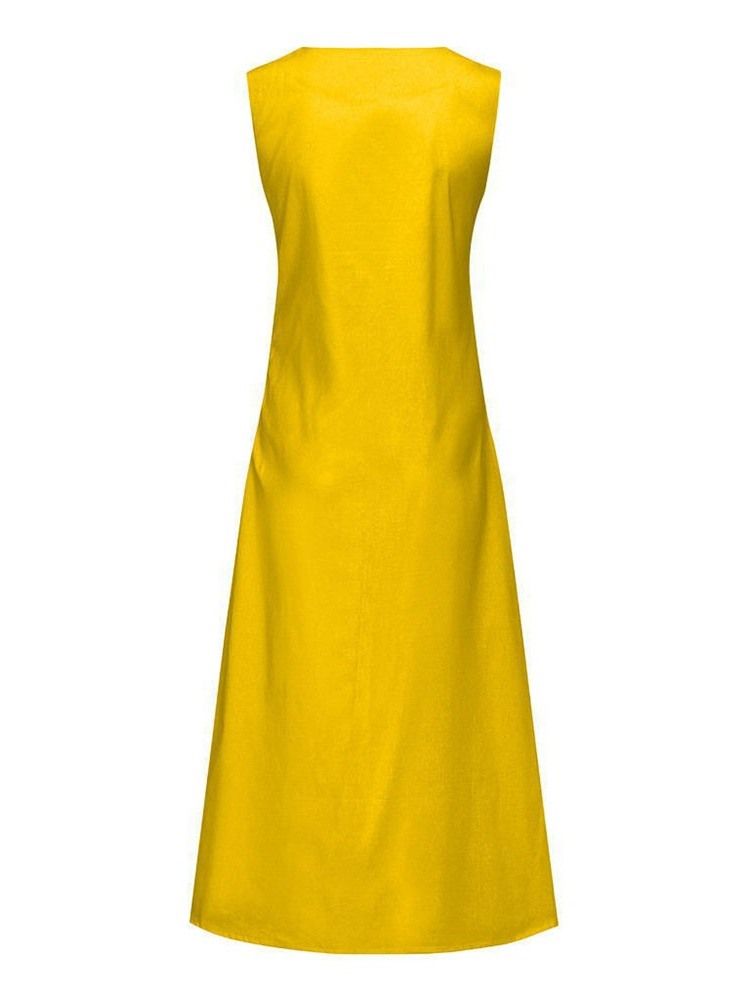 Damen Print Knöchellanger V-ausschnitt Split Ärmelloses Sommer Freizeitkleid