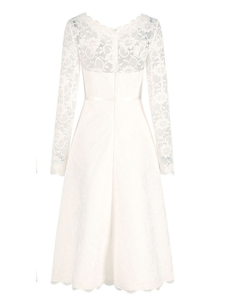 Damen-spitze Hohl A-linie V-ausschnitt Wadenmitte Regular Elegantes Kleid