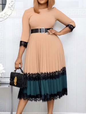 Dreiviertelärmelige Wadenmitte Rundhalsausschnitt Damen Pulloverkleid