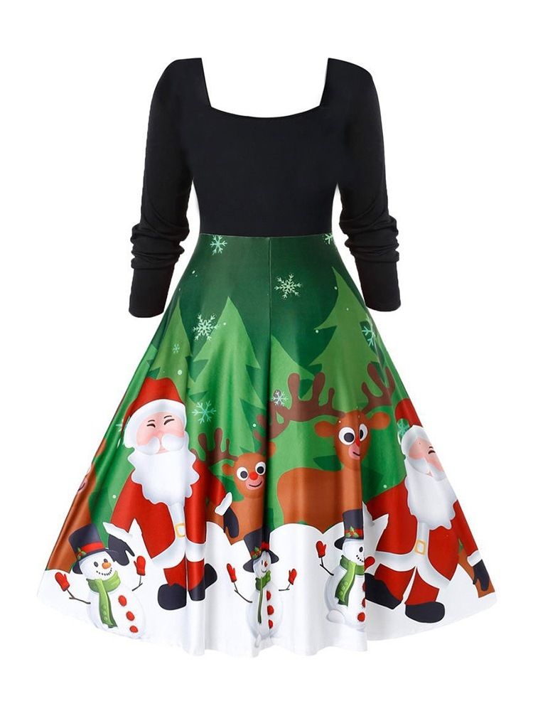 Frauen-weihnachten Mit Neun Punkten Ärmeln Mid-waden Print Pullover High Waist Kleid