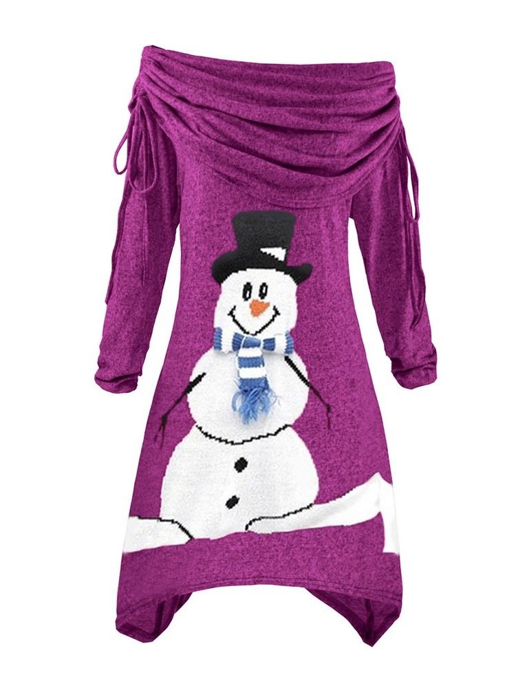Frauen-weihnachts-langarm-print Heap Collar Cartoon Regular Dress