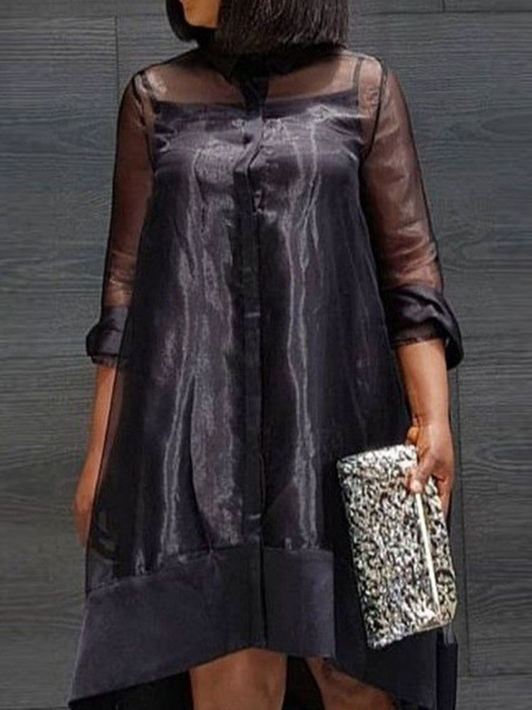Mesh-dreiviertelärmel Mitte Der Wade Regular Pullover Damenkleid