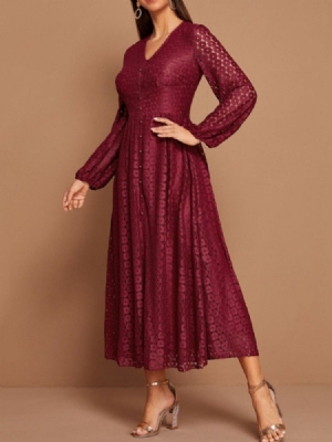 Spitze Wadenmitte Langarm Winter Einreihiges Damenkleid