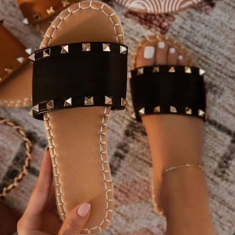 Damen-nieten-flip-flop-flat Mit Schlichten Hausschuhen