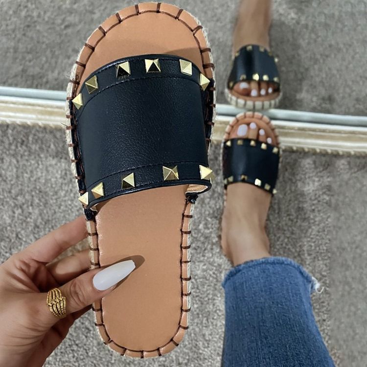Damen-nieten-flip-flop-flat Mit Schlichten Hausschuhen