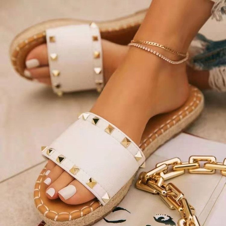 Damen-nieten-flip-flop-flat Mit Schlichten Hausschuhen
