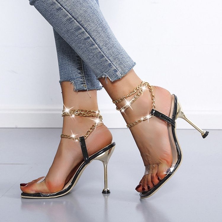 Damen-sandalen Mit Eckiger Zehenpartie Und Stiletto-absatz Zum Hineinschlüpfen