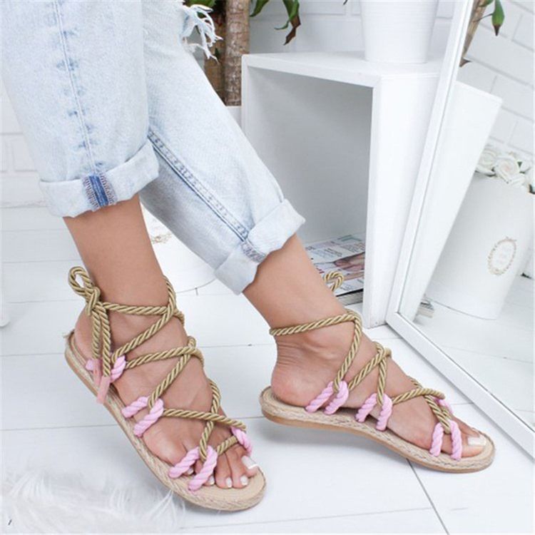 Damen-sandalen Mit Knöchelriemen Und Gekreuzten Riemen Zum Schnüren