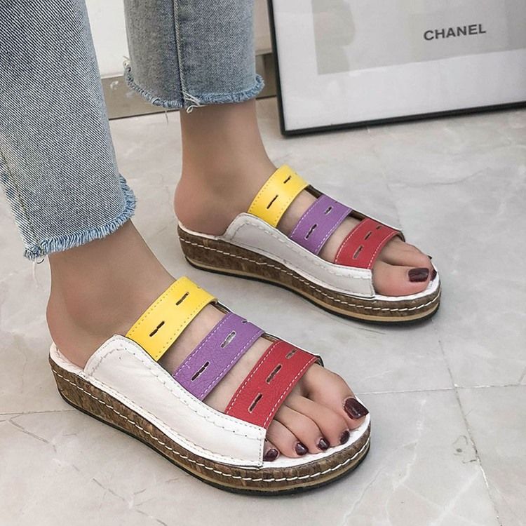 Hohle Flip-flop-slipper Für Damen In Blockfarben