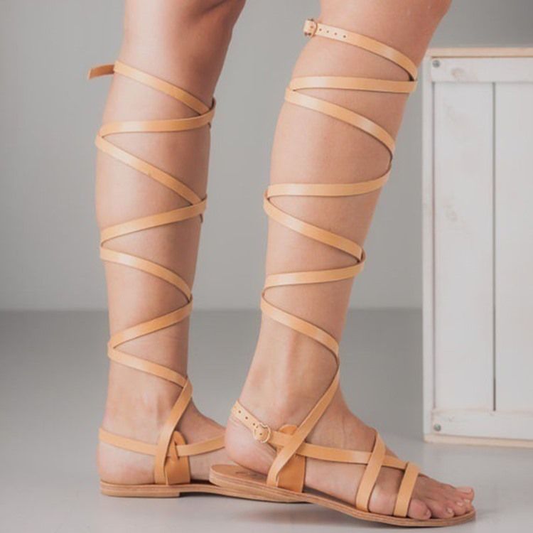 Pu Knöchelriemen Schnalle Damen Flache Sandalen