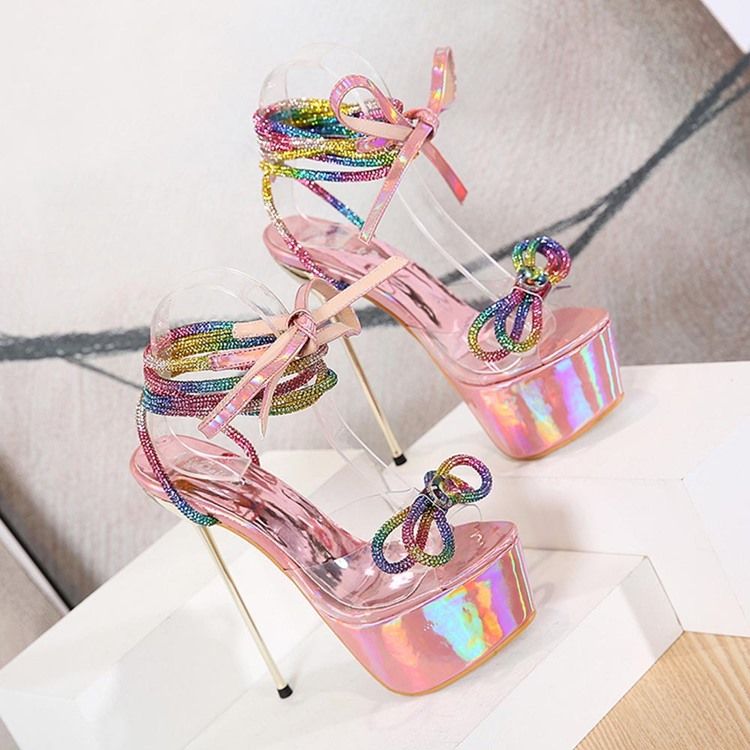 Schnürung Peep Toe Stiletto Heel Casual Damen Sandalen