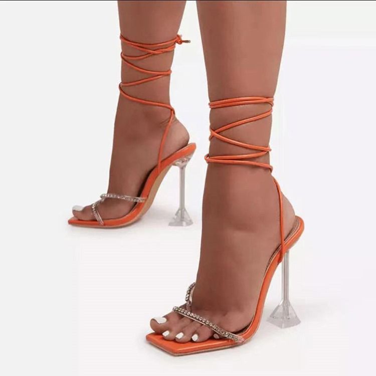 Square Toe Lace-up Stiletto Heel Low-cut Upper Damensandalen