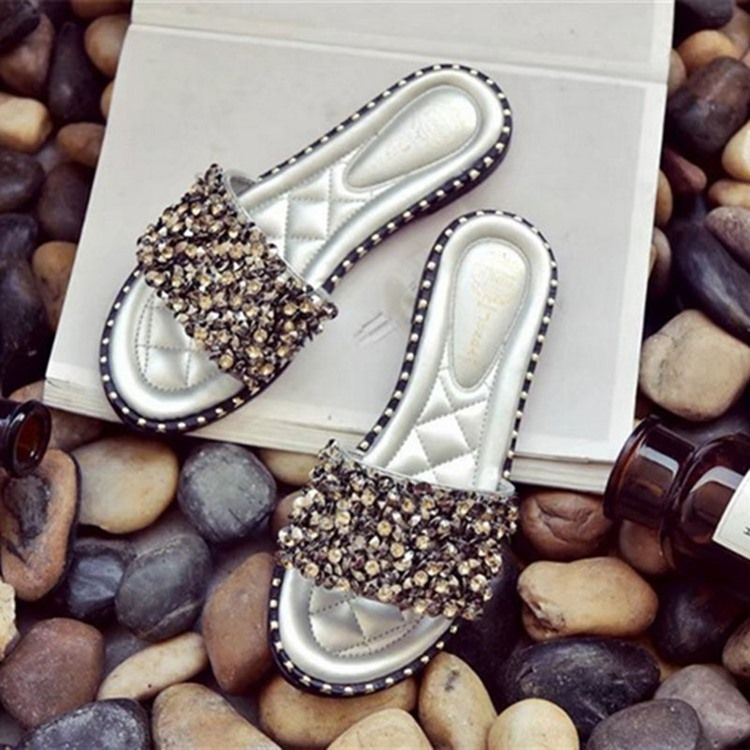 Strass Pu Slip-on Damen Hausschuhe