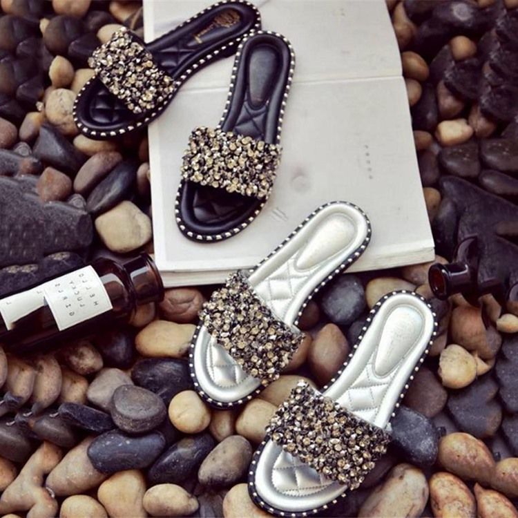 Strass Pu Slip-on Damen Hausschuhe