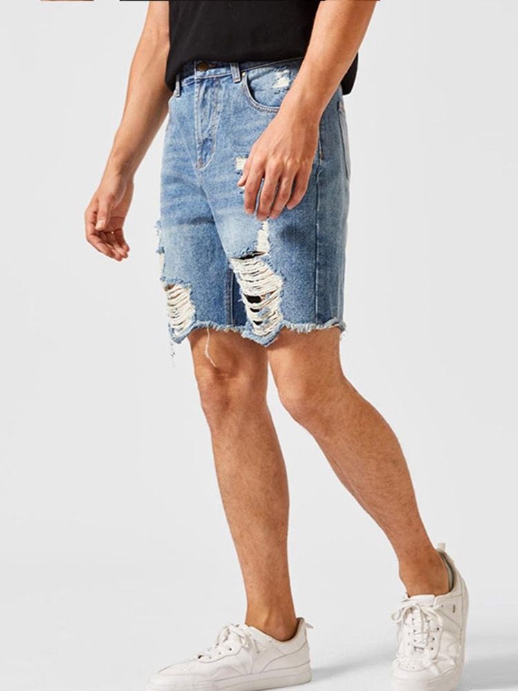 Knopf Gerader Europäischer Reißverschluss Herren Jeansshorts