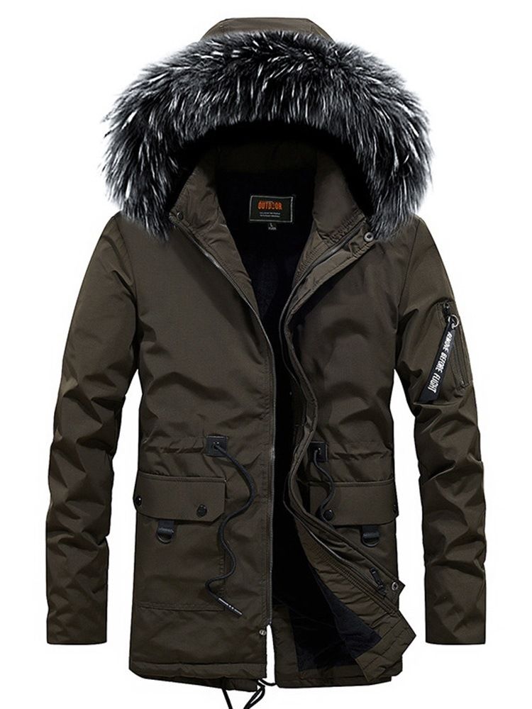 Einfache Herren Daunenjacke Mit Kapuze Und Mittellanger Tasche