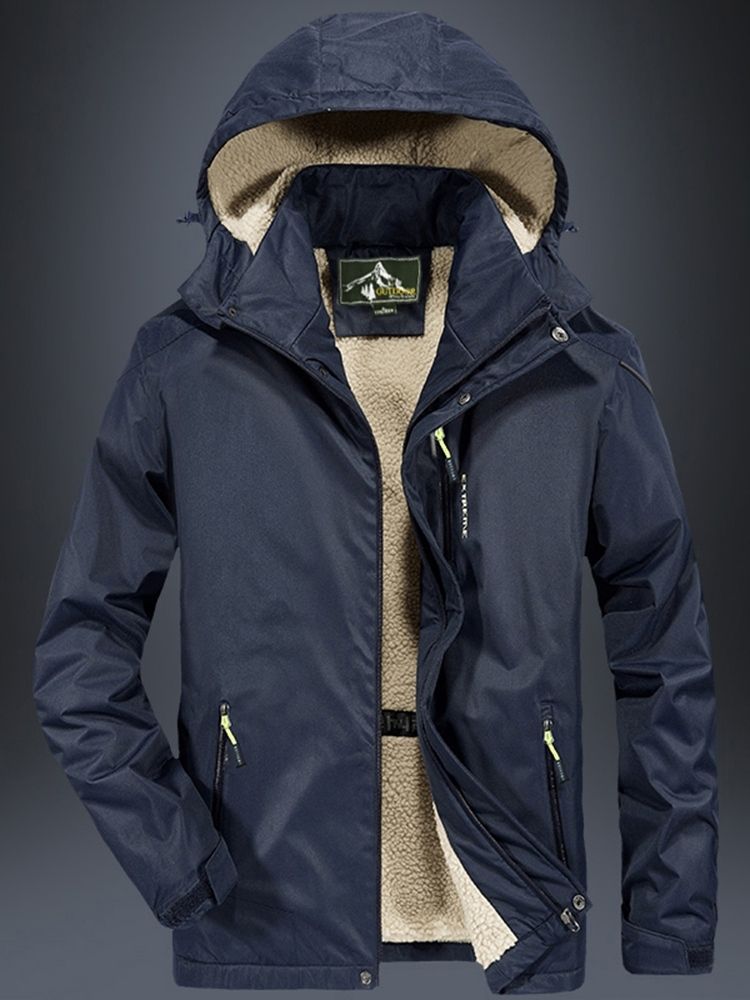 Patchwork Kapuzen Mittellanger Reißverschluss Lässige Herren Daunenjacke