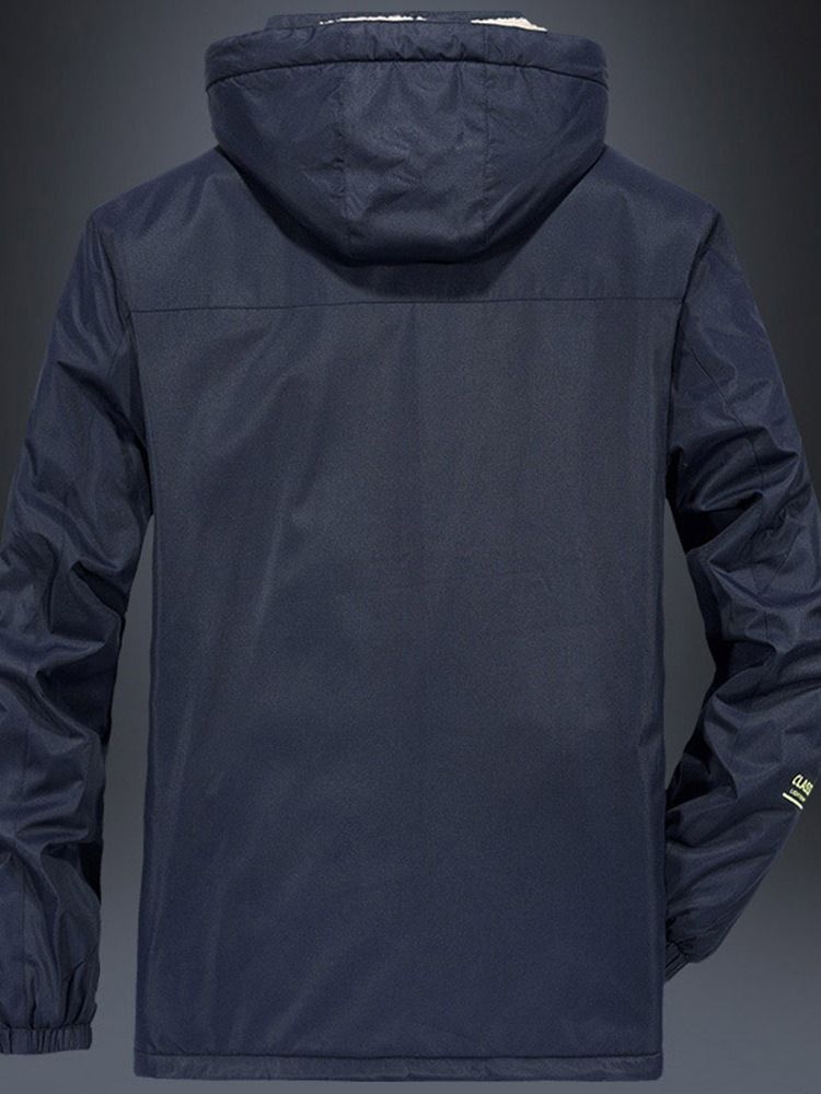 Patchwork Kapuzen Mittellanger Reißverschluss Lässige Herren Daunenjacke